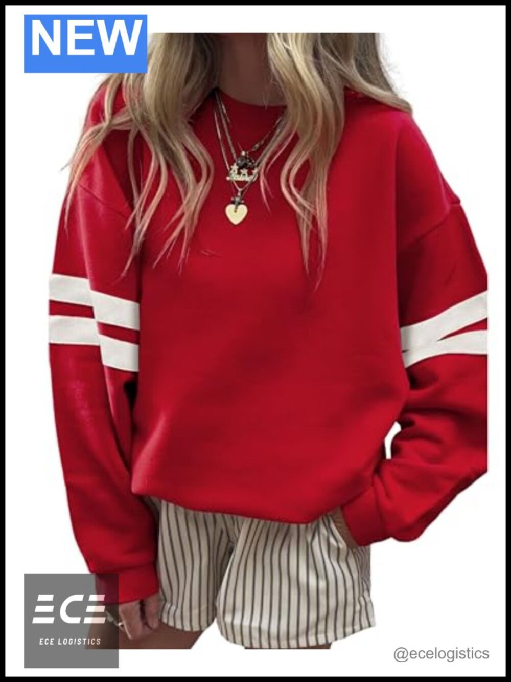 Womens Oversized Striped Crewneck Sweatshirt Long Sleeve Pullover